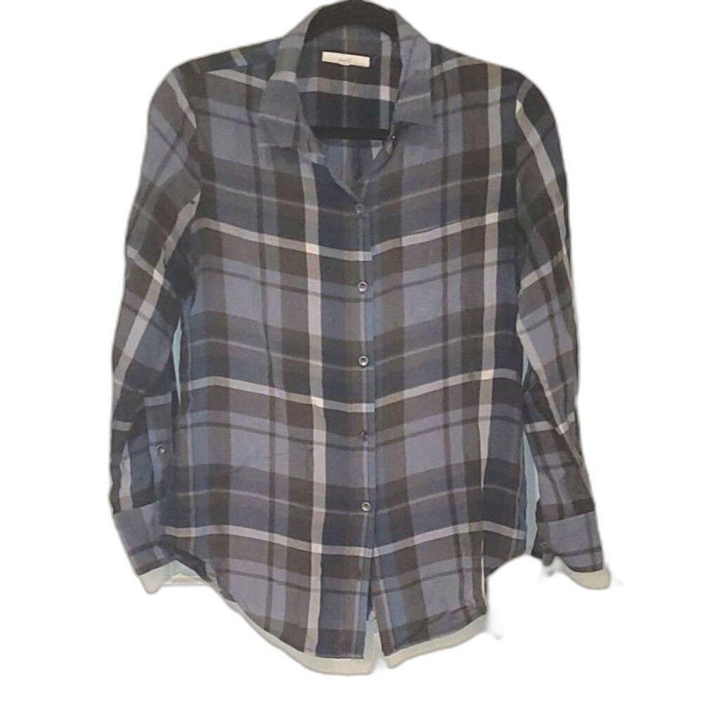 Eliot 100% Silk Blue Plaid Button Front Shirt